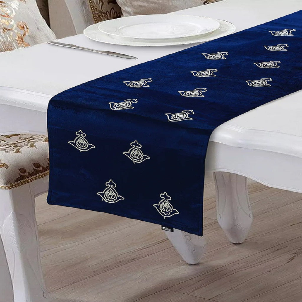 Aroosa 1 Pcs Embroidered Table Runner Blue