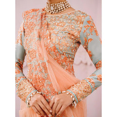 Aroosa 3 Pcs Embroidered Luxury Saree Peach