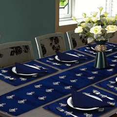 Aroosa 7 Pcs Embroidered Table Runner Set Blue