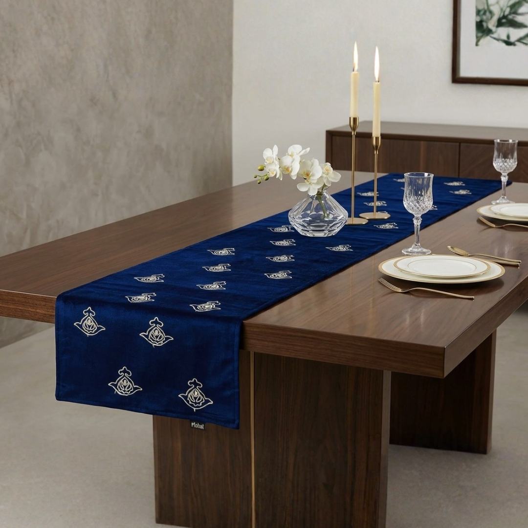 Aroosa 1 Pcs Embroidered Table Runner Blue