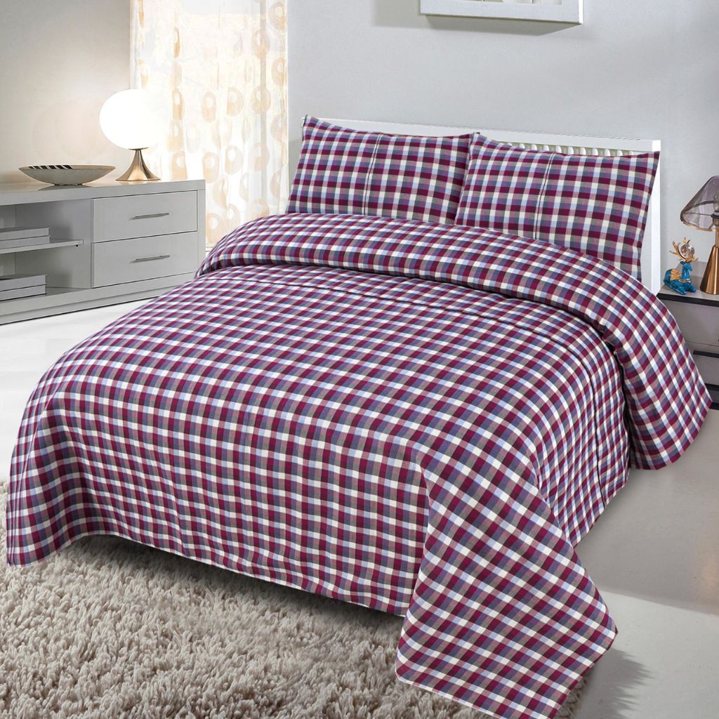 Awedde 3 Pcs Bedding Set Check Maroon