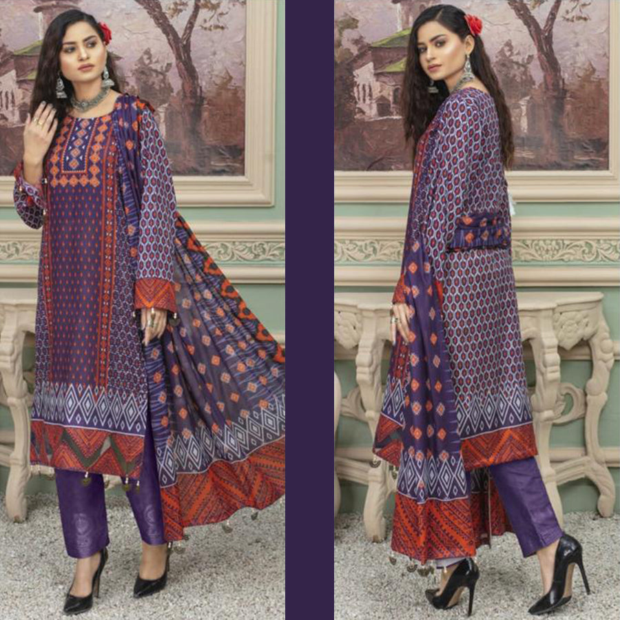 Bareeze 2 Pcs Unstitched Printed Lawn Suit Dizley Purple