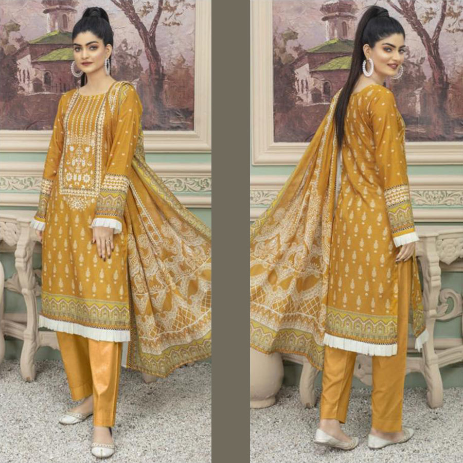 Bareeze 2 Pcs Unstitched Printed Lawn Suit Yellow