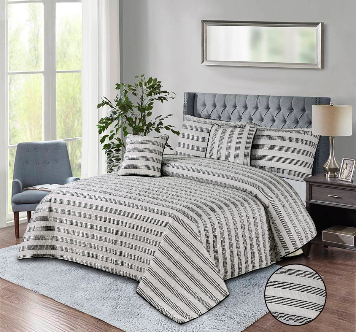 5 Pcs Palachi Bed Spread Set Grey