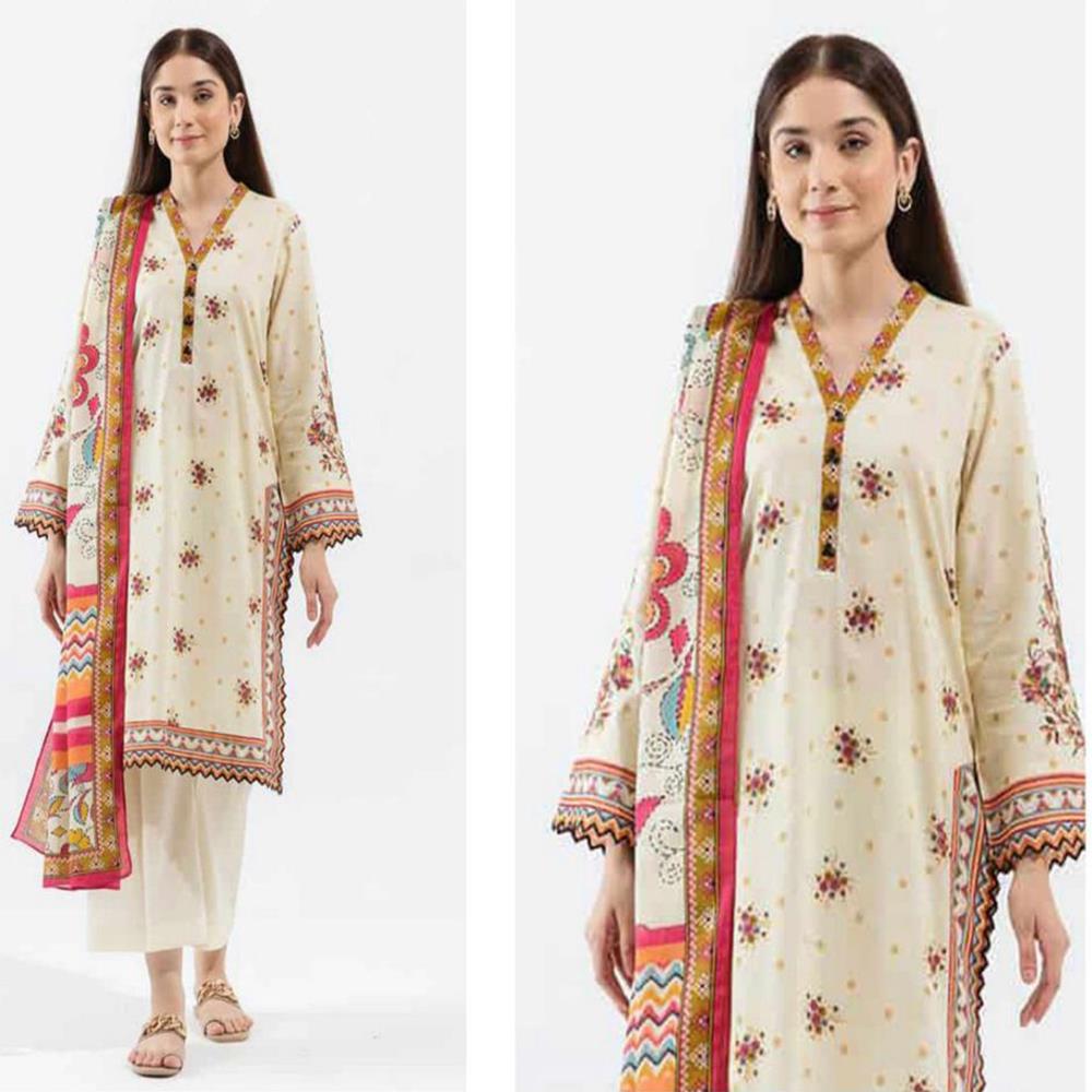 Beechtree 3 Pcs Unstitched Karandi Suit Beige