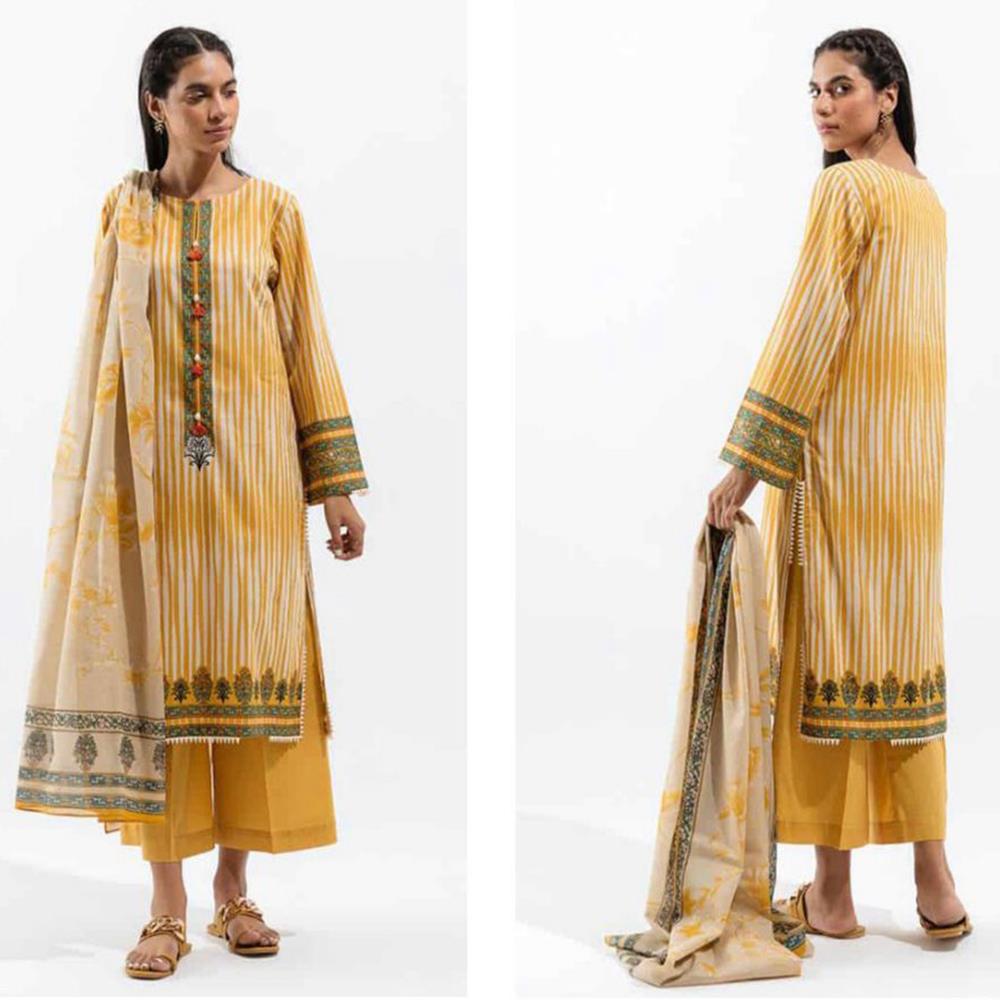 Beechtree 3 Pcs Unstitched Karandi Suit Honey Yellow