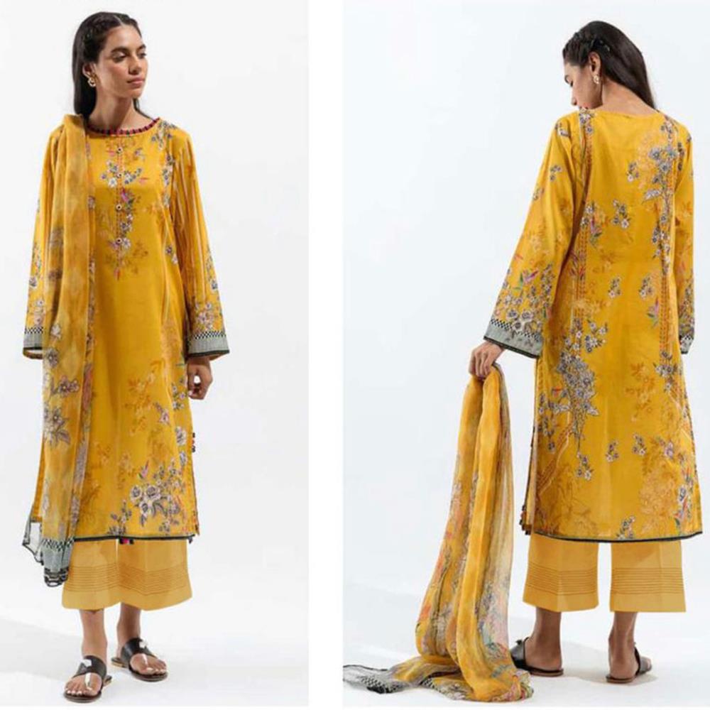 Beechtree 3 Pcs Unstitched Karandi Suit Yellow