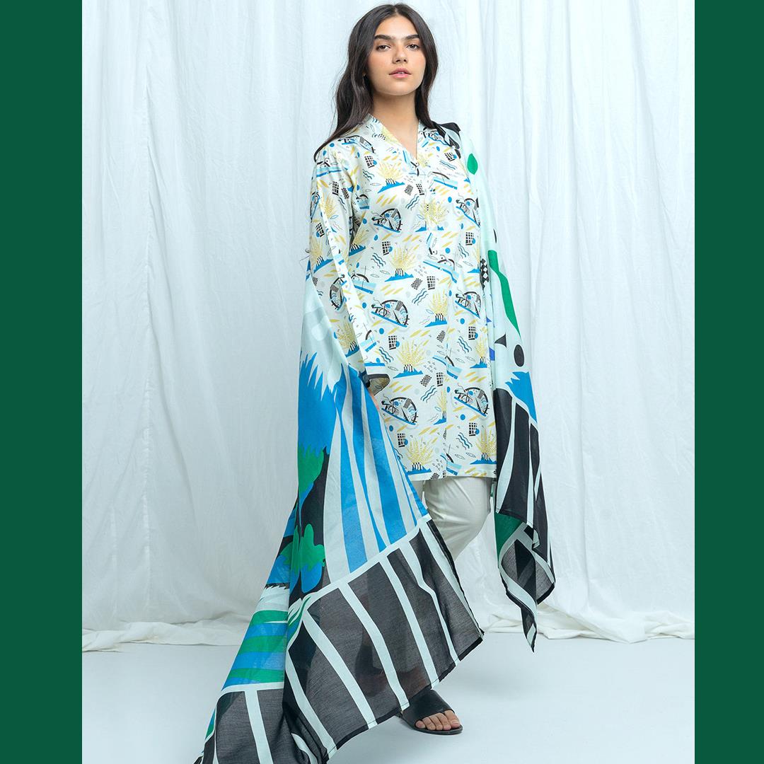 Beechtree 3 Pcs Unstitched Printed Lawn Suit Artistic Aroma