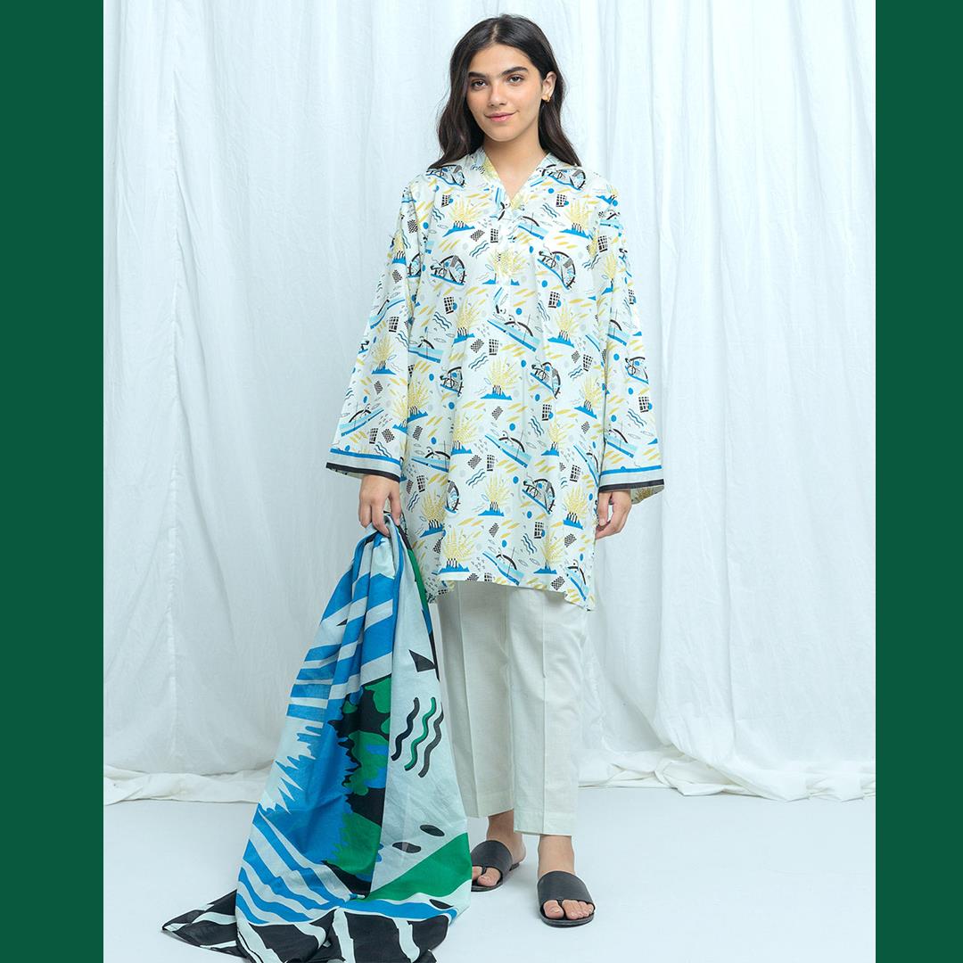 Beechtree 3 Pcs Unstitched Printed Lawn Suit Artistic Aroma