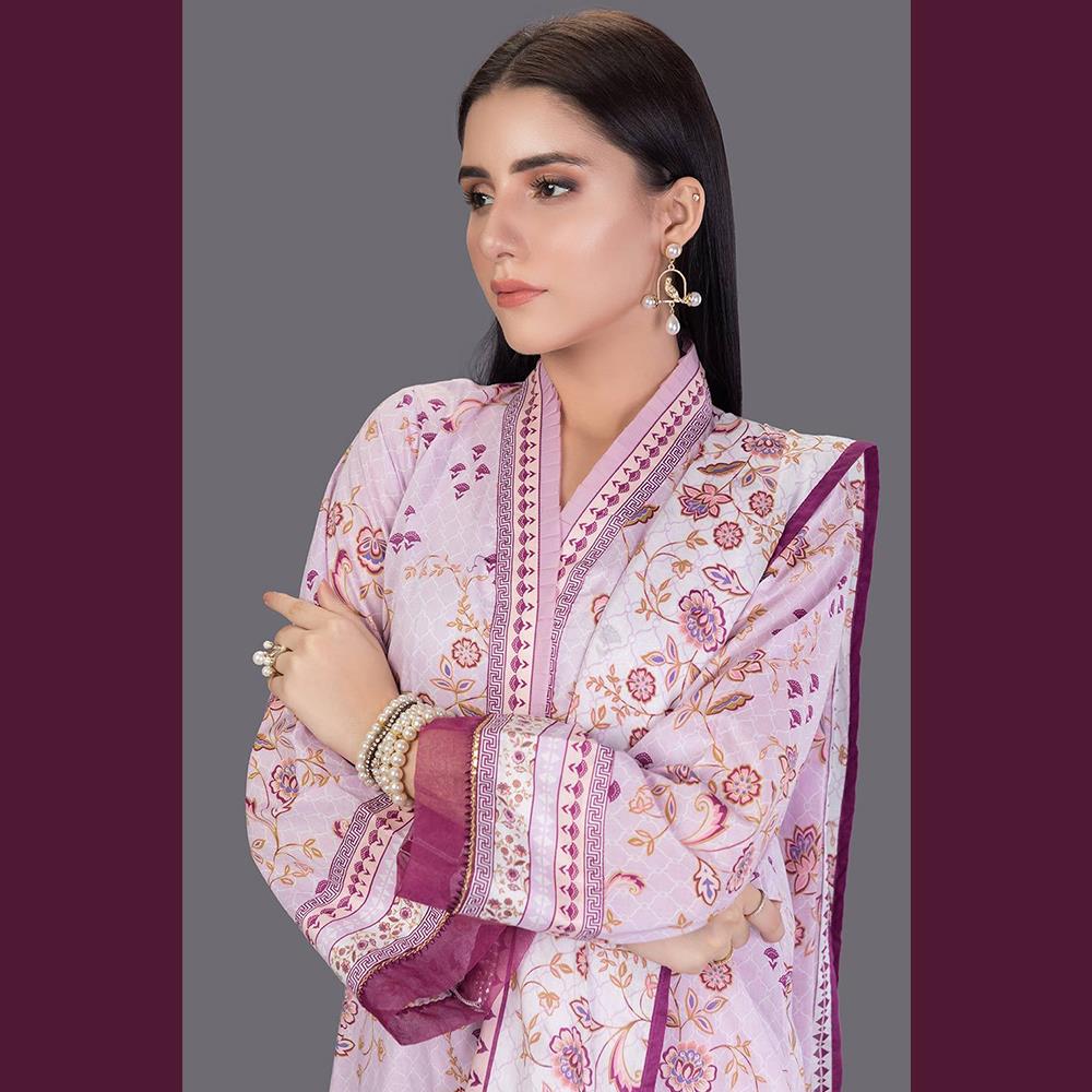 Bonanza Satrangi 3 Pcs Unstitched Printed Lawn Suit Glistening Grape