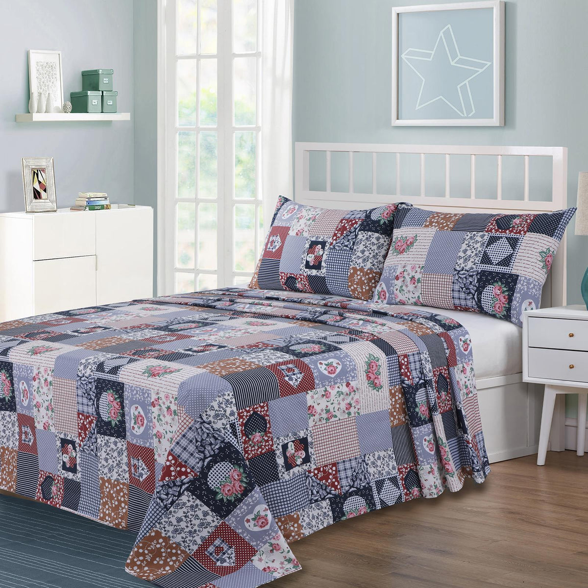 3 Pcs Calla Floral Bedding Set Blue