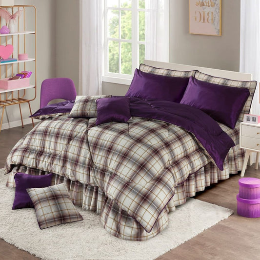 10 Pcs Velvet Bedding Set with Filled Comforter Purple 1024