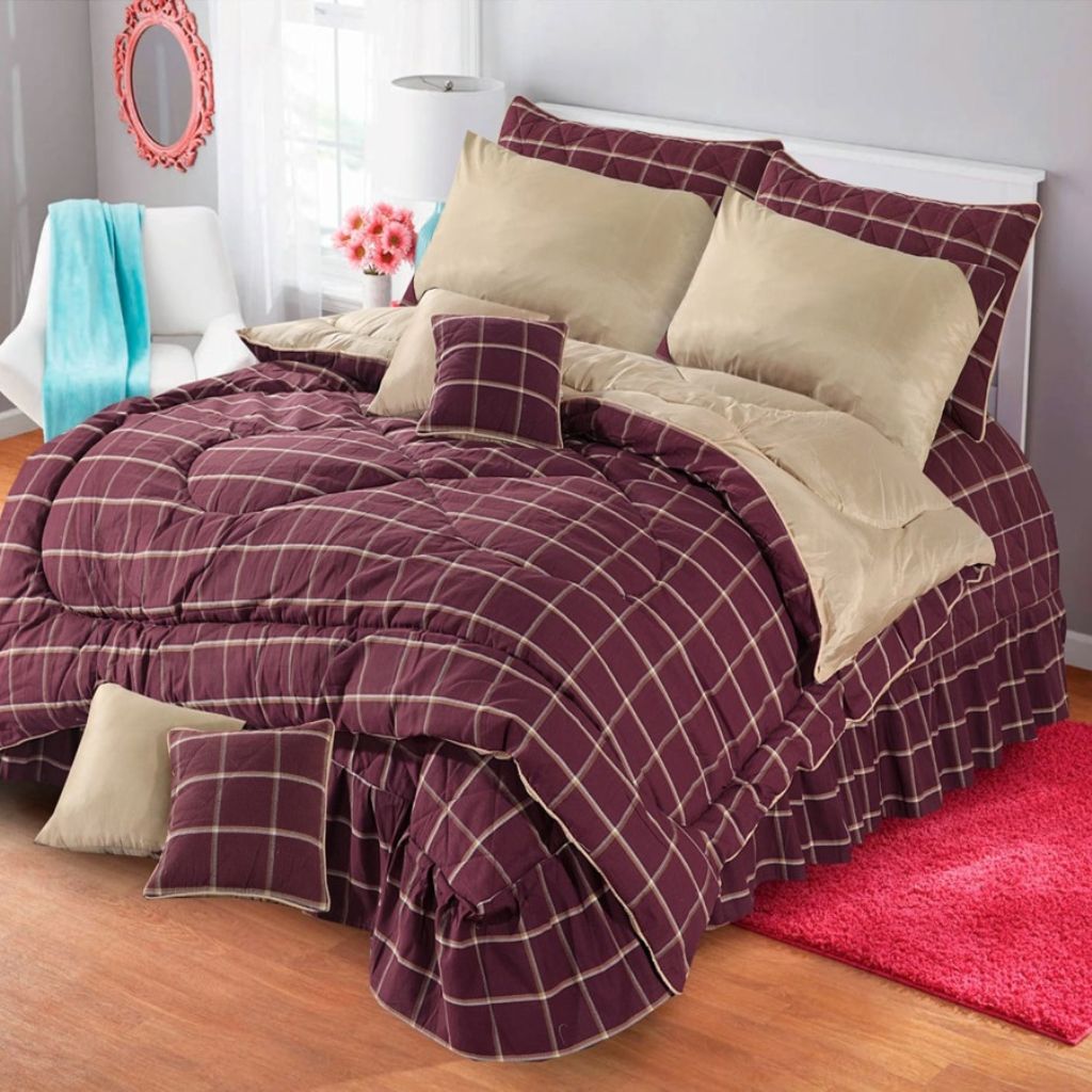 Calliope 10 Pcs Velvet Bedding Set with Filled Comforter Burgundy