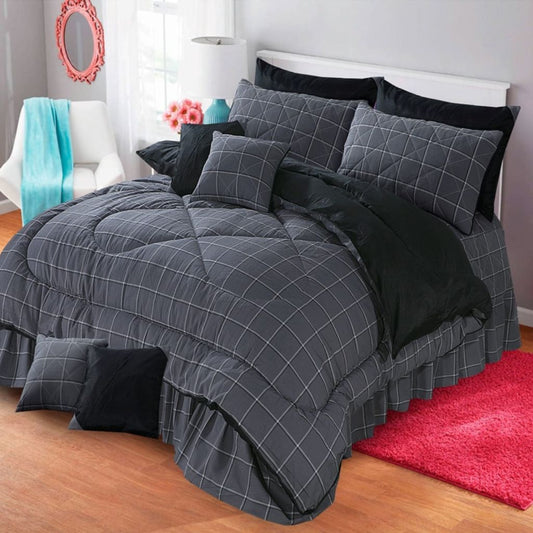 Calliope 10 Pcs Velvet Bedding Set with Filled Comforter Charcoal 1024