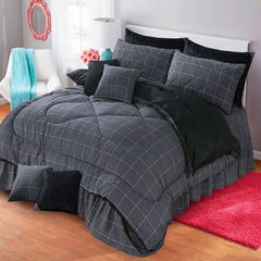 Calliope 10 Pcs Velvet Bedding Set with Filled Comforter Charcoal