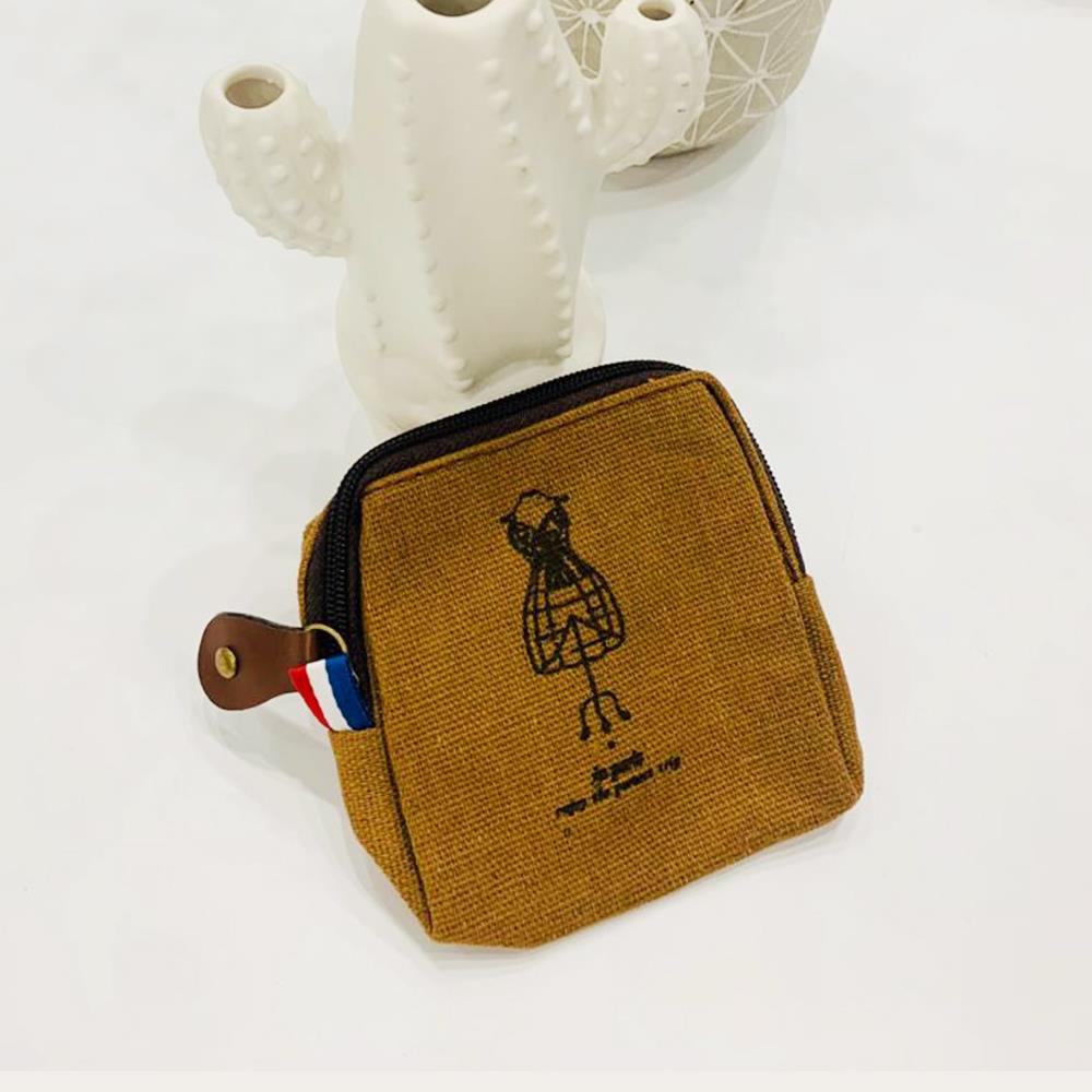 Canvas Coin Purse With Zipper Brown