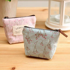 Canvas Coin Purse With Zipper Floral Blue