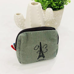 Canvas Coin Purse With Zipper Floral Grey