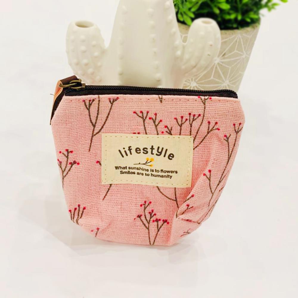 Canvas Coin Purse With Zipper Pink