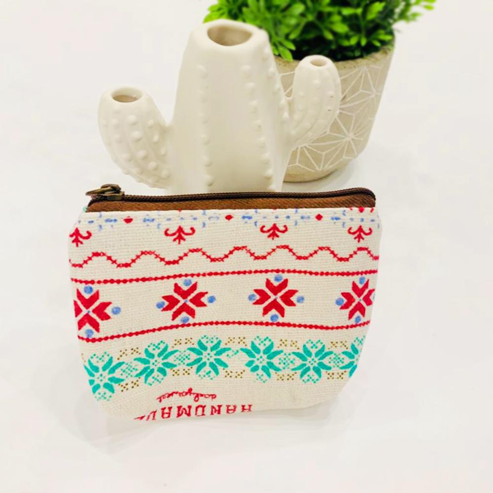 Canvas Coin Purse With Zipper Red Flake