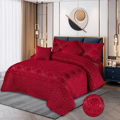 Capirano 5 Pcs Quilted Palachi Velvet Red Bedding Set