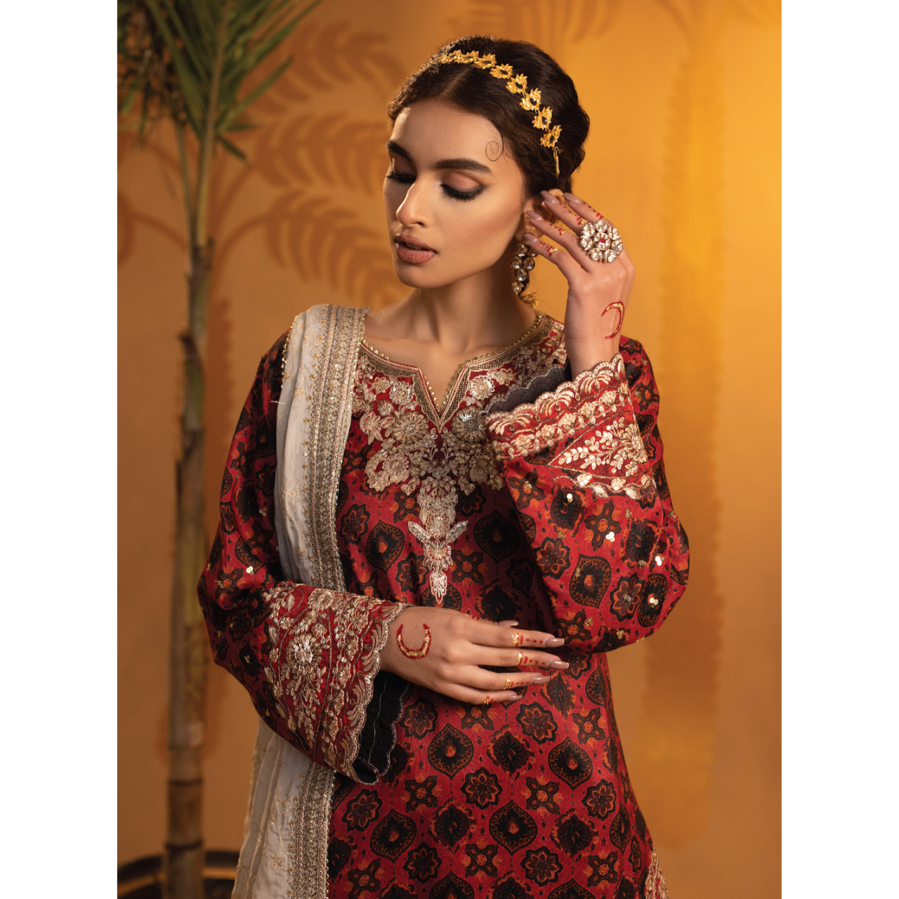 Carina 3 Pcs Stitched  Embroidered Suit Maroon