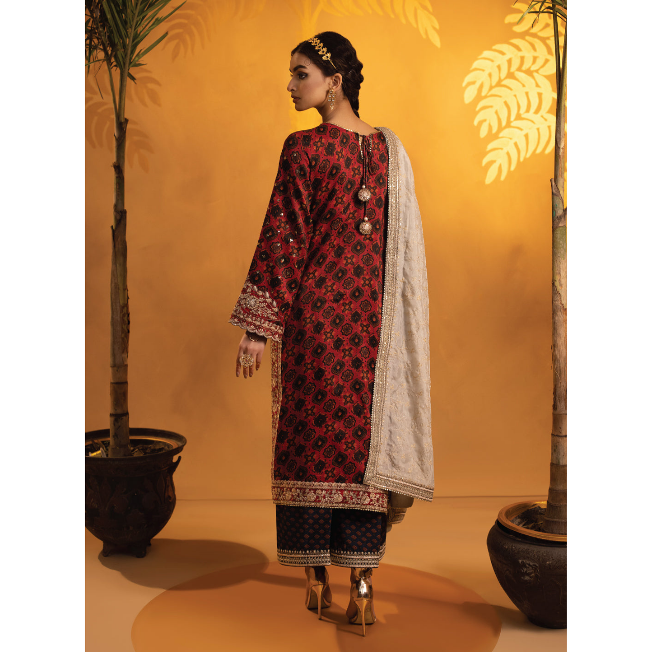 Carina 3 Pcs Stitched  Embroidered Suit Maroon