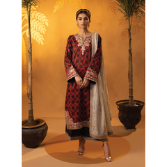 Carina 3 Pcs Stitched  Embroidered Suit Maroon