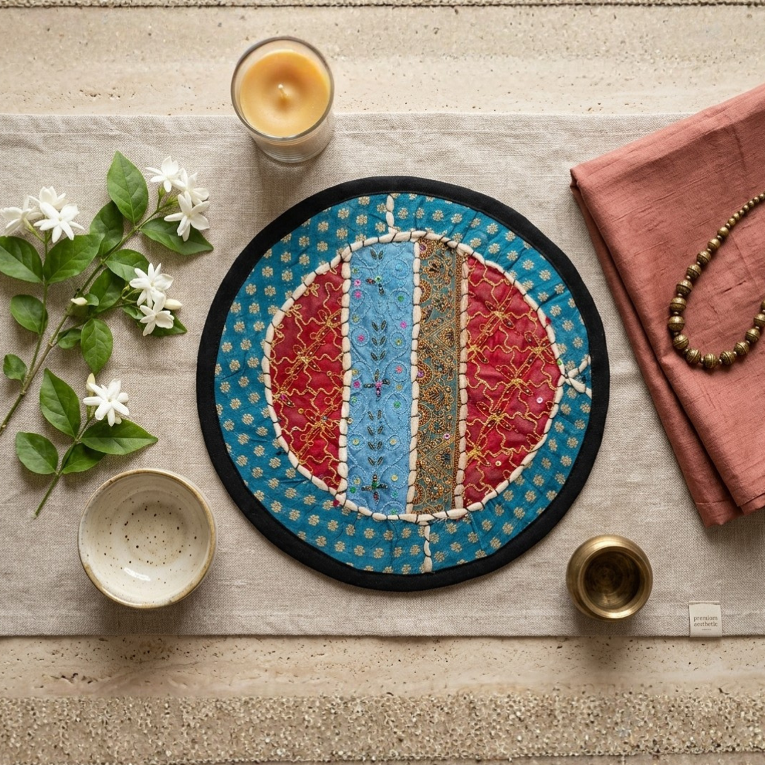 Cavil Round Table Mat Blue