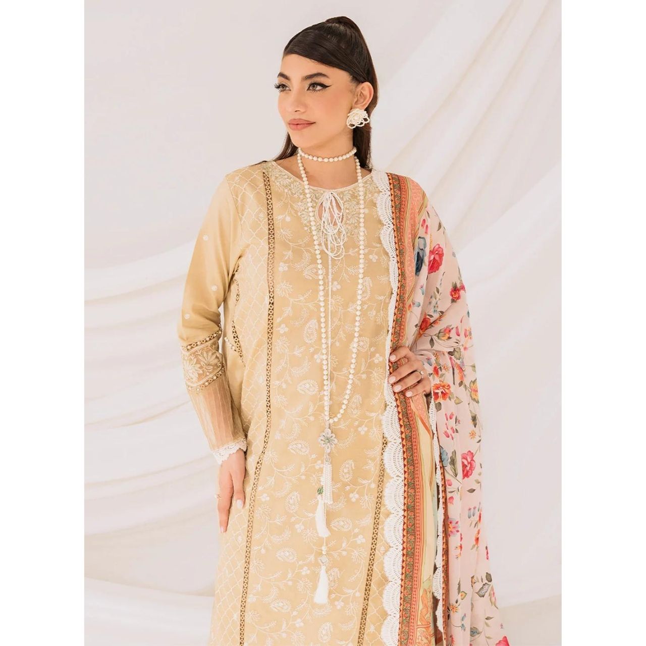 Cecelia 3 Pcs Embroidered Unstitched Suit Brown