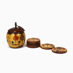 Chenille Wooden Sugar Pot and Coaster Set