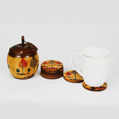 Chenille Wooden Sugar Pot and Coaster Set