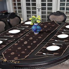 Chocolate Fudge 7 Pcs Table Runner Set Brown with Lace