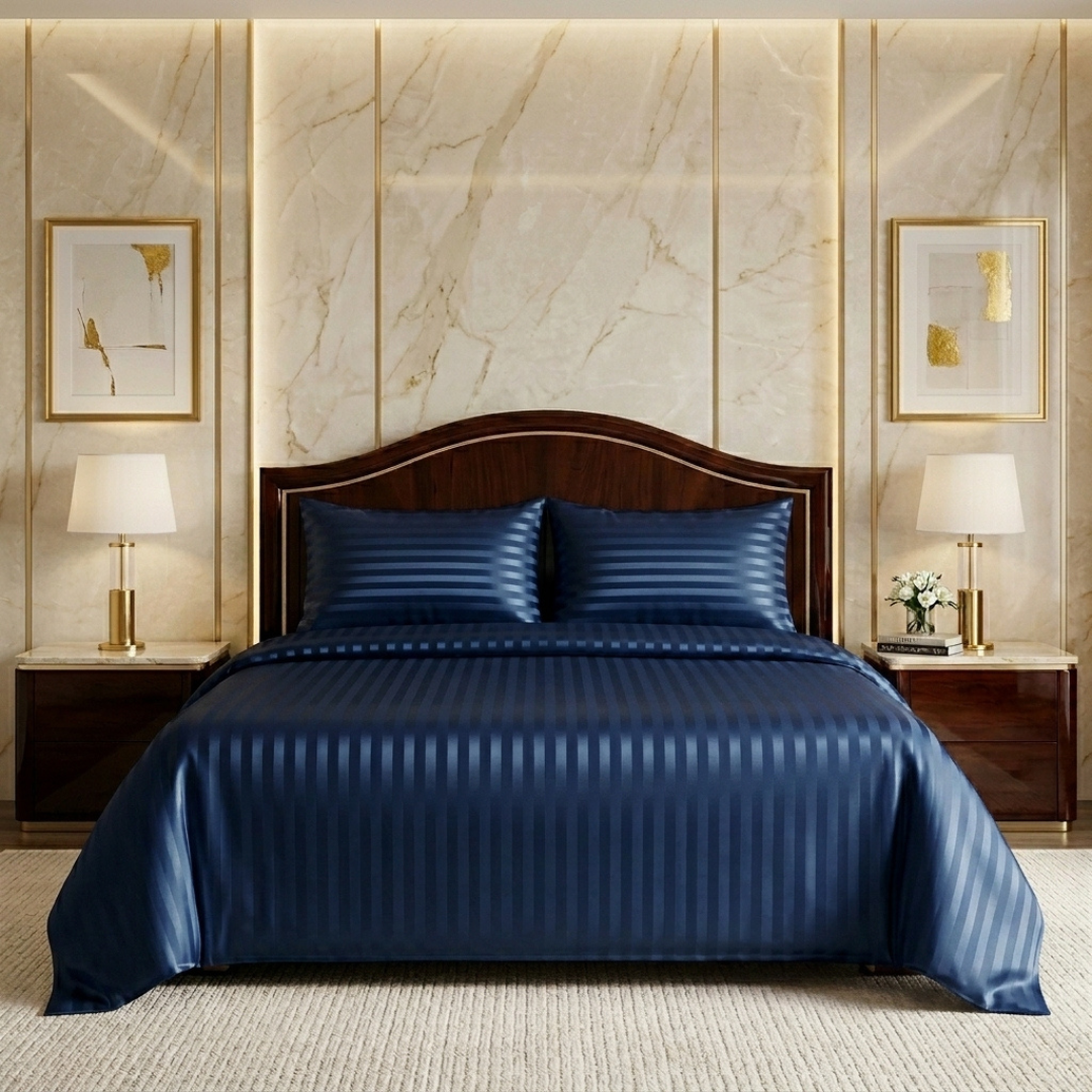 Cloying 3 Pcs Satin Bedding Set Blue