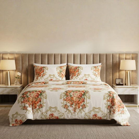 Cogent 3 Pcs Bedding Set Ivory Gold Floral 1080