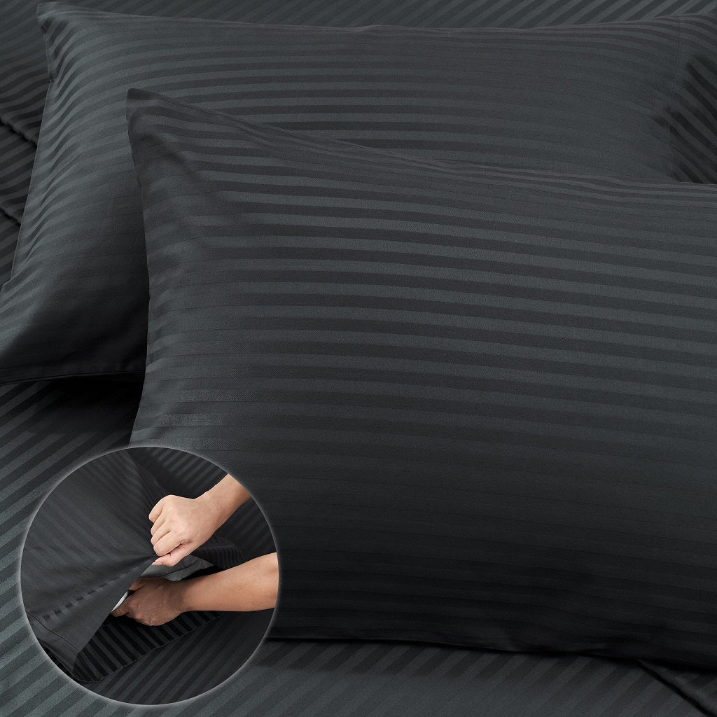 Cotton Sateen 3 Pcs Bedding Set Black Stripe