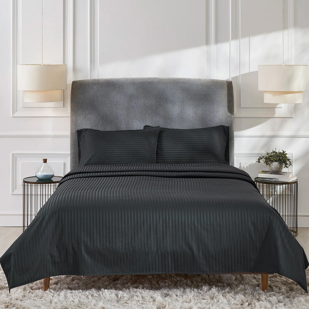 Cotton Sateen 3 Pcs Bedding Set Black Stripe