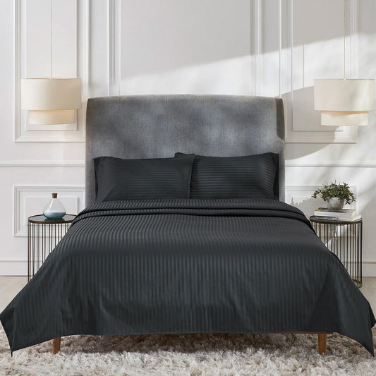 Cotton Sateen 3 Pcs Bedding Set Black Stripe 1024