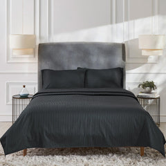 Cotton Sateen 3 Pcs Bedding Set Black Stripe