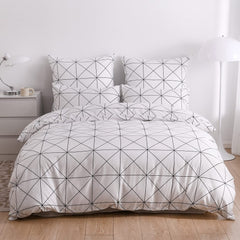 Cotton Sateen 3 Pcs King Size Bed Sheet Set White with Black Line