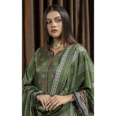 Crescent 3 Pcs Unstitched Printed Kotrai Suit Dark Green