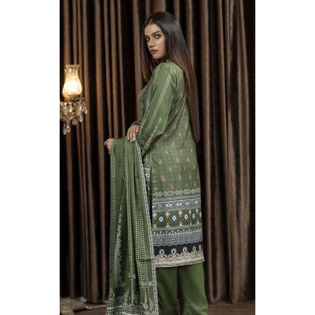 Crescent 3 Pcs Unstitched Printed Kotrai Suit Dark Green