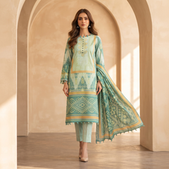 Crescent 3 Pcs Unstitched Lawn Suit Pine Green