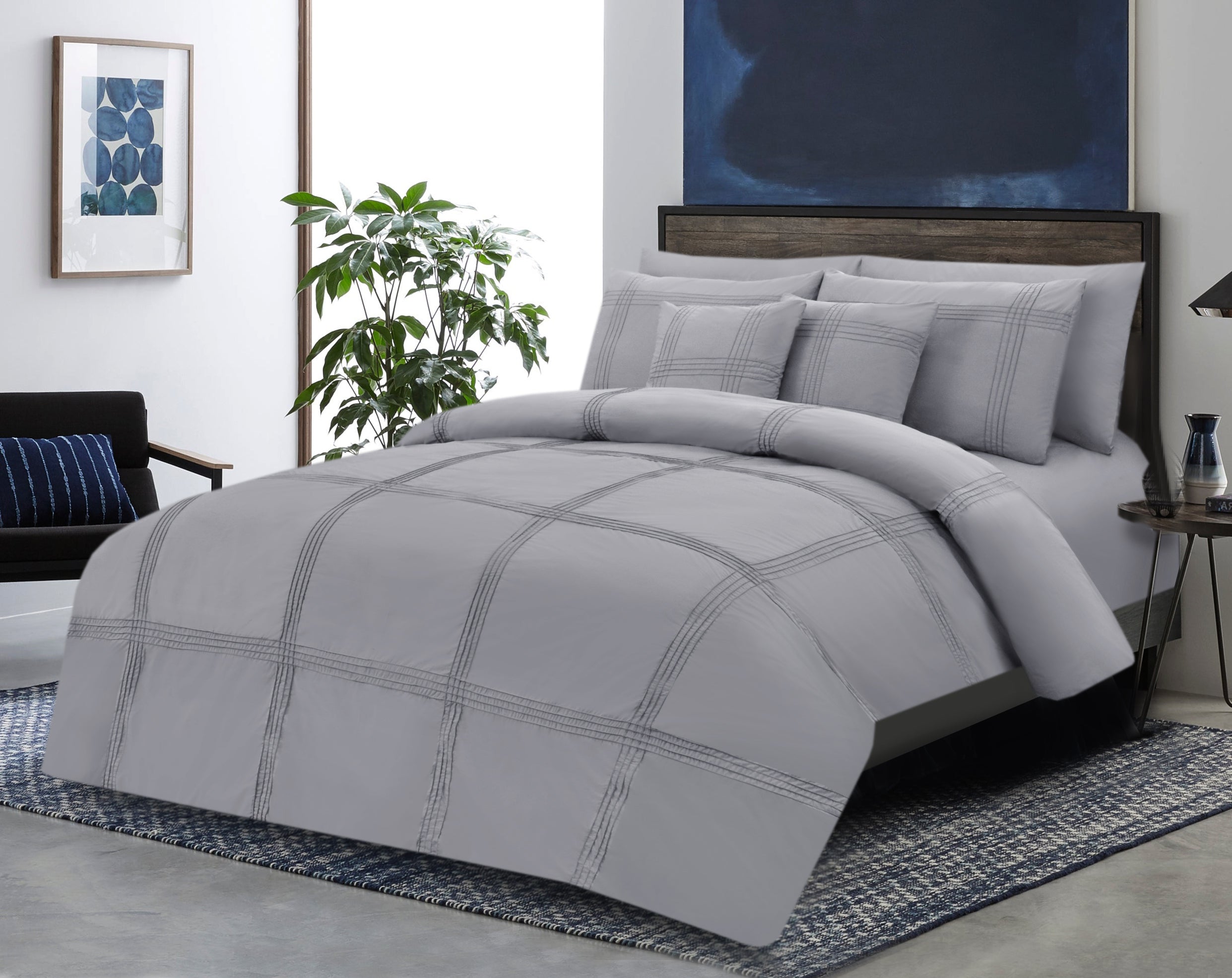 8 Pcs Dyed Pleated Silver Grey Bedding Set