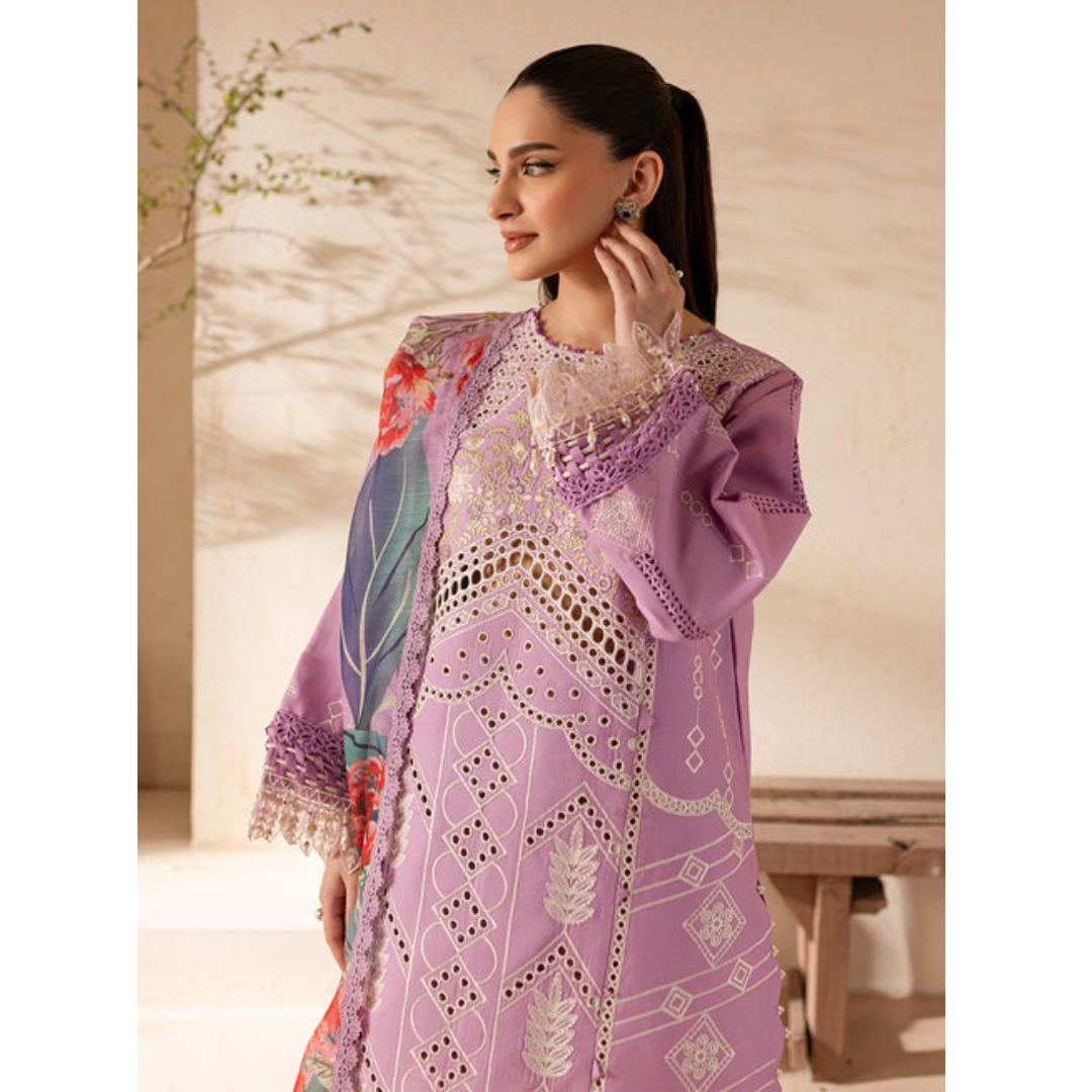 Damas 3 PC Embroidered Unstitched Suit Lavender