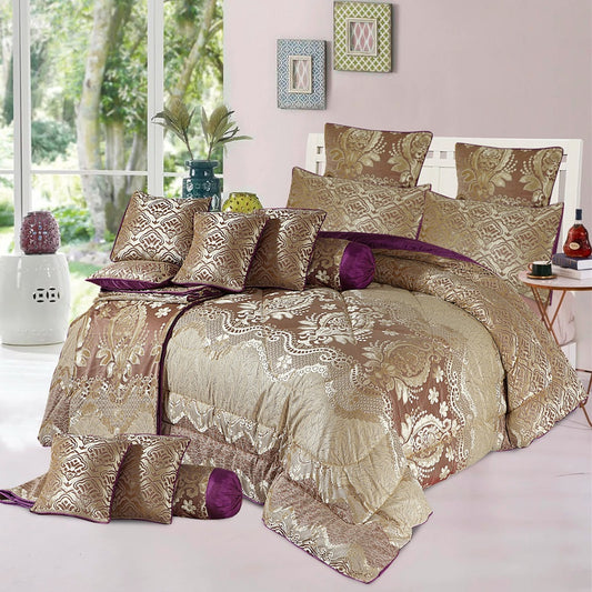 Damask 14 Pcs Palachi Velvet Pink Bed Set (Filled Comforter) 1024