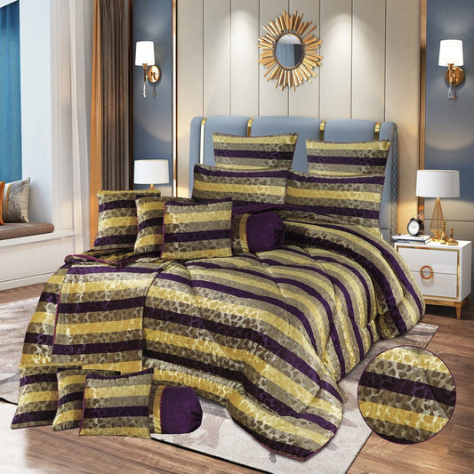 Damask 14 Pcs Palachi Velvet Purple Bed Set (Filled Comforter) 1024