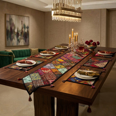Dawdle 7 Pcs Embroidered Table Runner Set Red