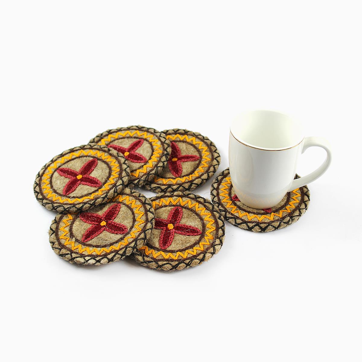 Delano 6 Pcs Handmade Coaster Set Red