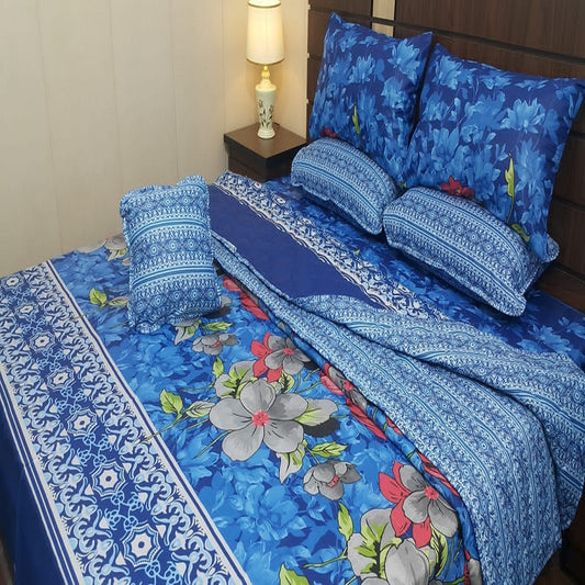 Demure 7 Pcs Blue Bed Sheet Set With Filled Comforter 1024